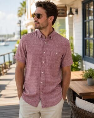 NWT Weatherproof Vintage Washable Linen Shirt Men's L Red Plaid Short Sleeve